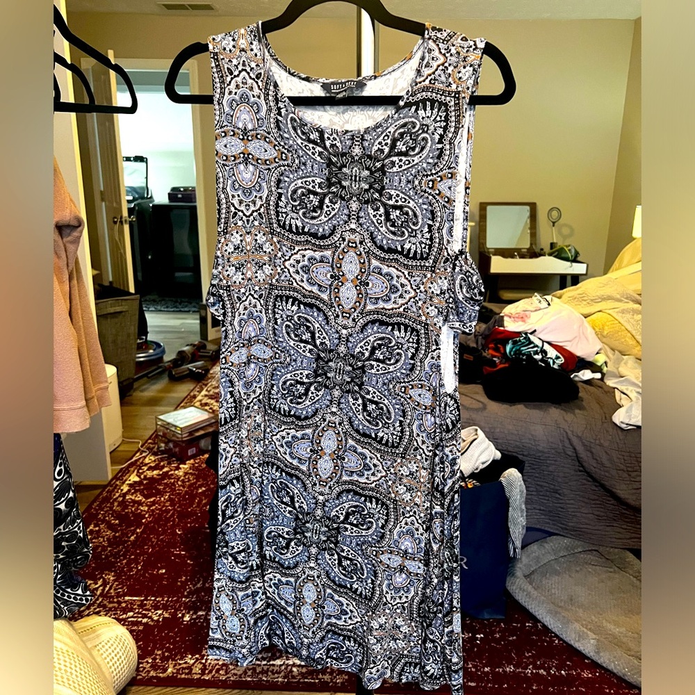 American eagle soft and sexy side cut out blue paisley dress